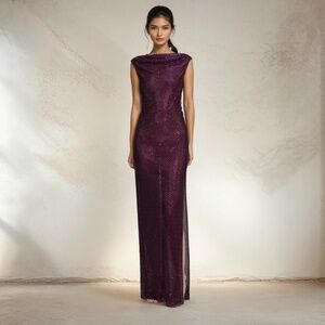 Self Portrait Burgundy Rhinestone Midi Dress